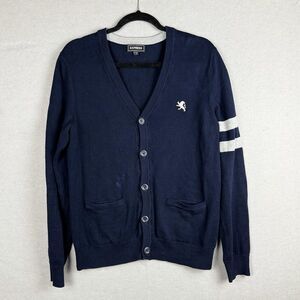 Express Cardigan Sweater Mens S‎ Navy Gray Casual Preppy Ivy Normcore Varsity